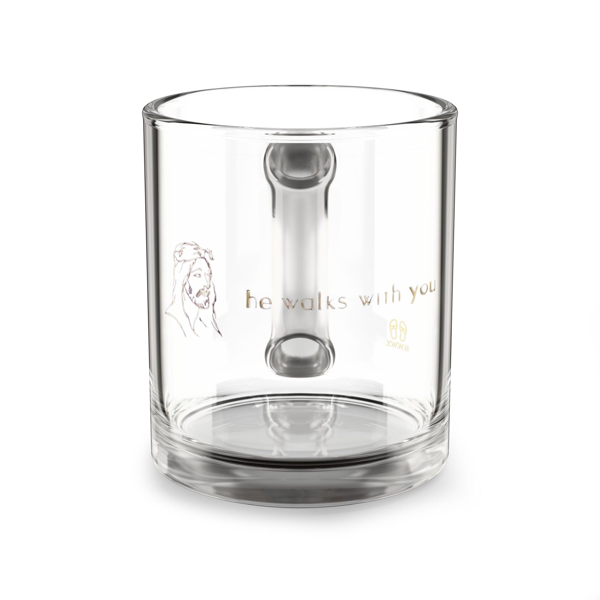 Christian faith-inspired H.W.W.Y. mug with sandals logo, perfect gift for believers